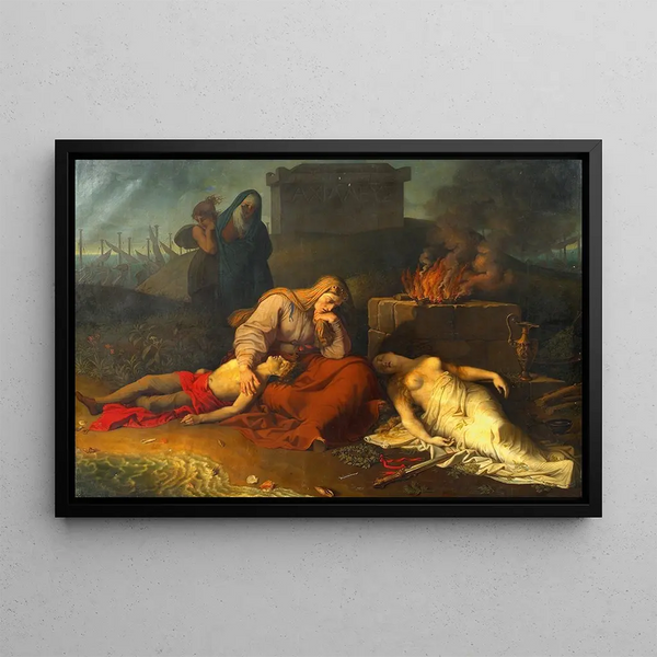 Karl Russ - Hecabe with the corpses of her children Polyxena and Polydoros at the tomb of Achilles.webp