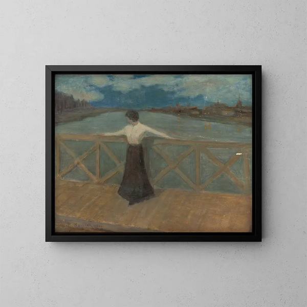 Donna su un ponte - Karol Pongrácz — quadro incorniciato alla parete