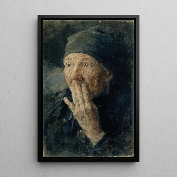 Karoline Kubin - Kopf einer alten Frau mit der Hand am Mund.webp