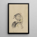 Un uomo con un grande cappello conico e un indumento di paglia o piume - Katsushika Hokusai — quadro incorniciato alla parete