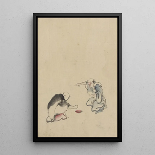 Katsushika Hokusai - Two men playing a game or gambling possibly involving dice of some sort.webp