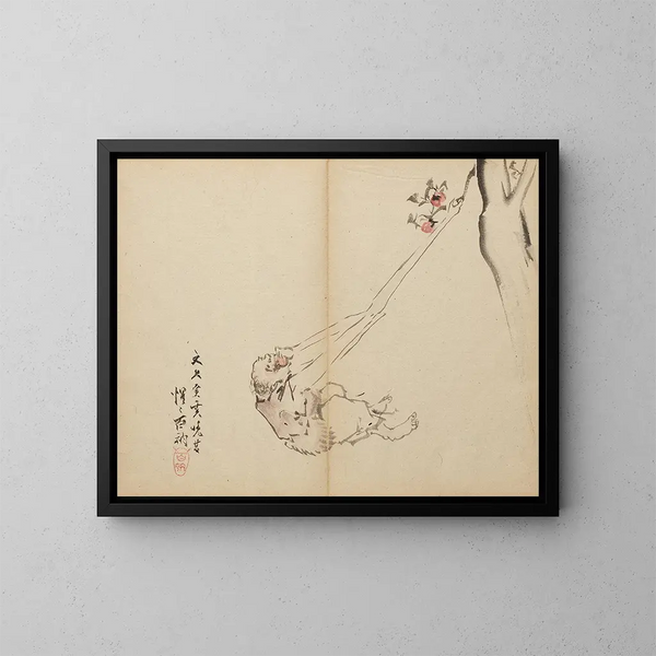 Les bras longs saisissant des fruits - Kawanabe Kyōsai — quadro incorniciato alla parete