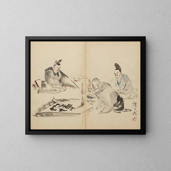 Monaco con calligrafia - Kawanabe Kyōsai — quadro incorniciato alla parete