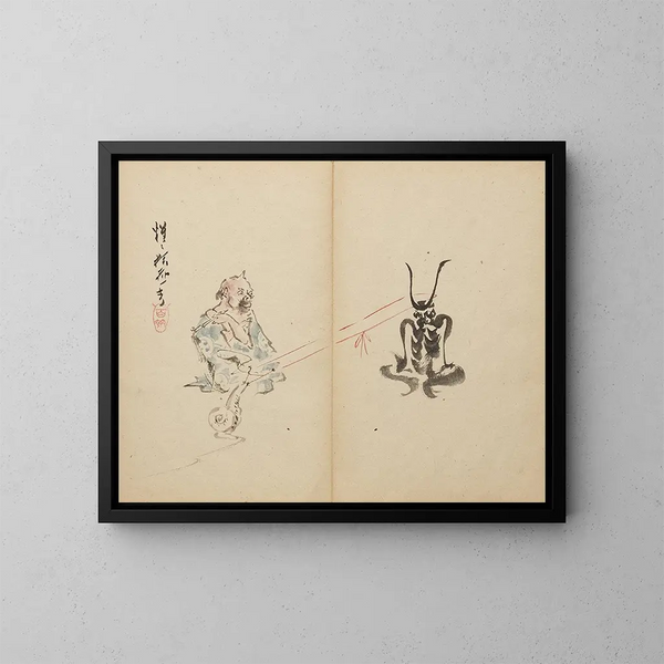 Chiocciola contro demone - Kawanabe Kyōsai — quadro incorniciato alla parete