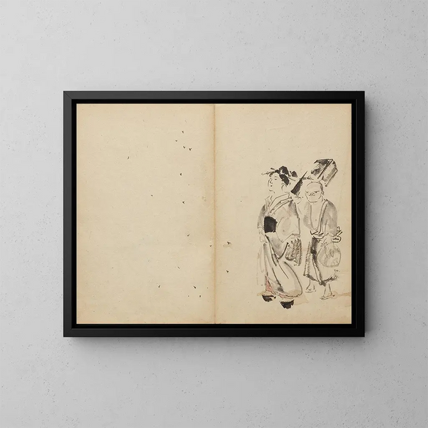 Donna e serva - Kawanabe Kyōsai — quadro incorniciato alla parete