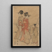 Due donne che camminano vicino a un ruscello guidate da un ragazzo - Kitagawa Utamaro — quadro incorniciato alla parete