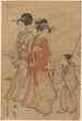 Due donne che camminano vicino a un ruscello guidate da un ragazzo - Kitagawa Utamaro — vista dell’opera