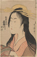 Femme avec coiffe et manchon - Kitagawa Utamaro — quadro incorniciato alla parete