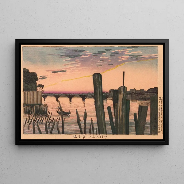 Pieux di Brise-lames e Ponte di Ryogoku - Kobayashi Kiyochika — quadro incorniciato alla parete