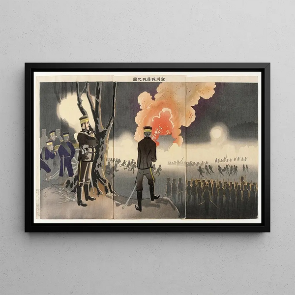 La caduta della fortezza di Chinchow - Kobayashi Kiyochika — quadro incorniciato alla parete