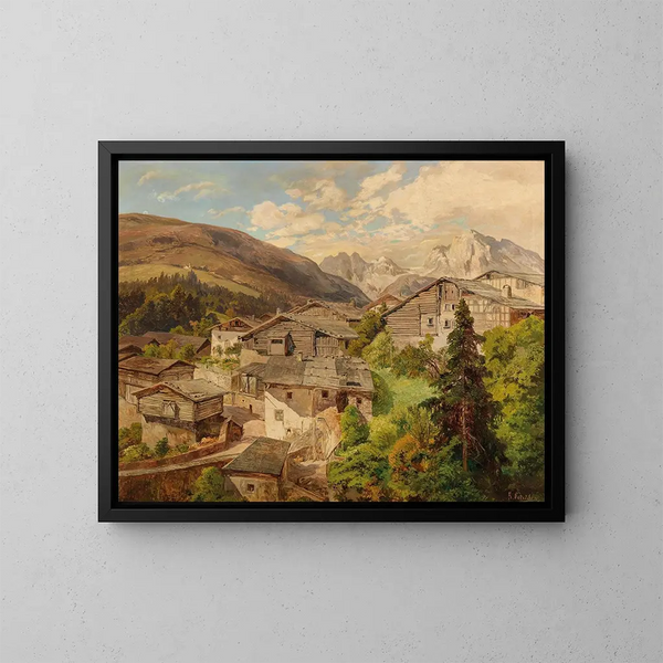 Villaggio alpino - Konrad Petrides — quadro incorniciato alla parete
