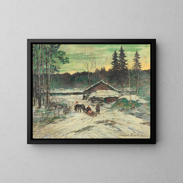 Cacciatore che discute con una donna in una slitta - Konstantin Alexeïevitch Korovine — quadro incorniciato alla parete