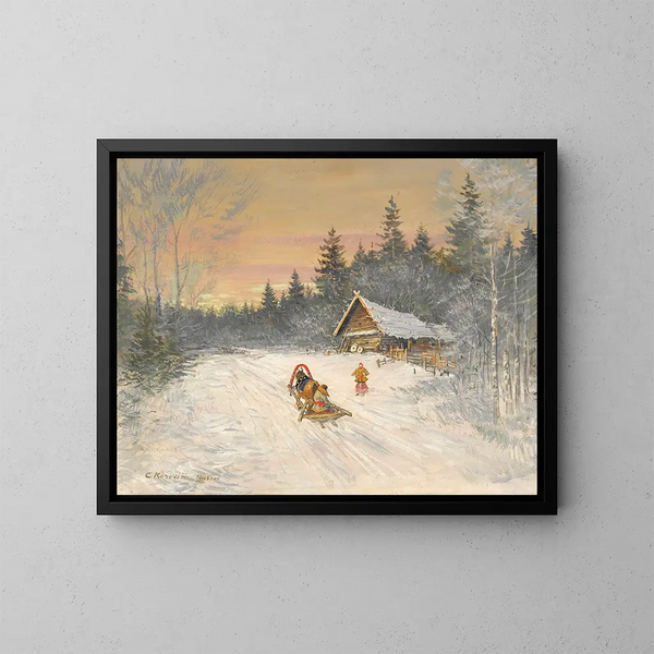 Villaggio russo sotto la neve - Konstantin Alexeïevitch Korovine — quadro incorniciato alla parete