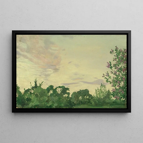 Konstantin Andreevich Somov - Twilight Evening landscape with a lilac bush on the right.webp