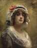 Ritratto di una giovane ragazza con una berretto in tessuto bianco - Konstantin Makovsky — vista dell’opera