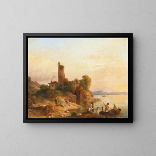 Kroly Mark - Italian Landscape with Fishermen on the Lake.webp