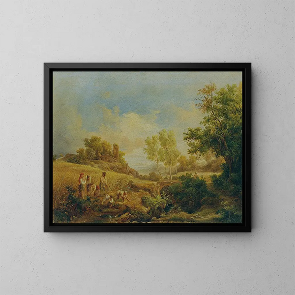Paesaggio con raccolta di fieno - Károly Markó — quadro incorniciato alla parete