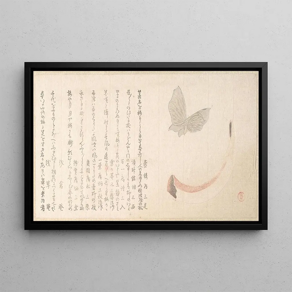 Vaso di fiori in corno e una farfalla - Kubo Shunman — quadro incorniciato alla parete
