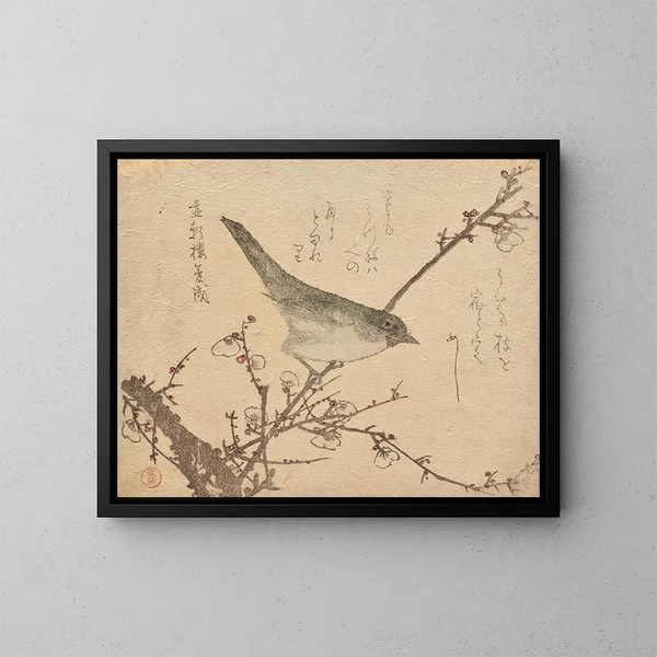 Fauvette sur une branche de prunier - Kubo Shunman — quadro incorniciato alla parete