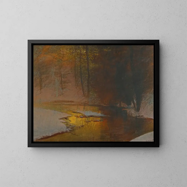 Rivière innevata al tramonto - Ladislav Mednyánszky — quadro incorniciato alla parete