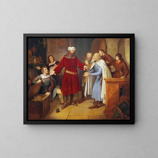 Léopold de Babenberg consegna i suoi tesori ai cittadini di Vienna - Leander Russ — quadro incorniciato alla parete