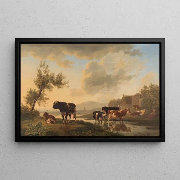 Vacche in un paesaggio estivo - Leendert de Koningh — quadro incorniciato alla parete
