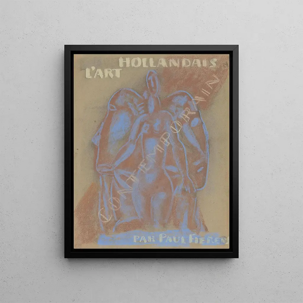 Leo Gestel - Ontwerp voor Paul Fierens lArt Hollandais contemporain naakte vrouw tussen twee van elkaar weg kijkende mannen hoofden.webp