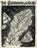 Conception della copertina di De Gemeenschap con una rappresentazione di farfalle che volano intorno a foglie e fiori - Leo Gestel — vista dell’opera