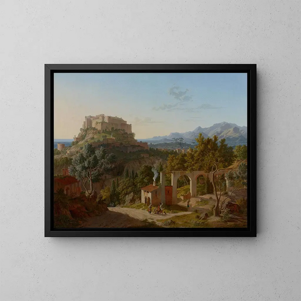 Paesaggio con il castello di Massa di Carrara - Leo von Klenze — quadro incorniciato alla parete
