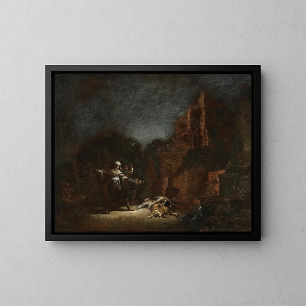 La Découverte des corps de Pyramus et Thisbé - Leonaert Bramer — quadro incorniciato alla parete