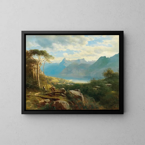 Vista del lago di Lucerna e delle alture di Berna - Leopold Heinrich Vöscher — quadro incorniciato alla parete