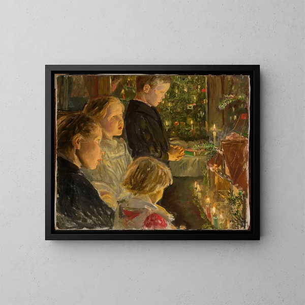 Bambini vicino all'albero di Natale - Leopold von Kalckreuth — quadro incorniciato alla parete