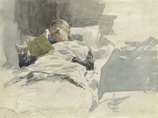 Leopold von Kalckreuth - The Artists Wife Reading In Bed.webp