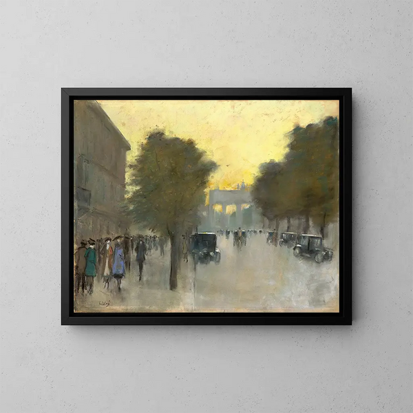 Sotto i tigli con vista sulla porta di Brandeburgo - Lesser Ury — quadro incorniciato alla parete