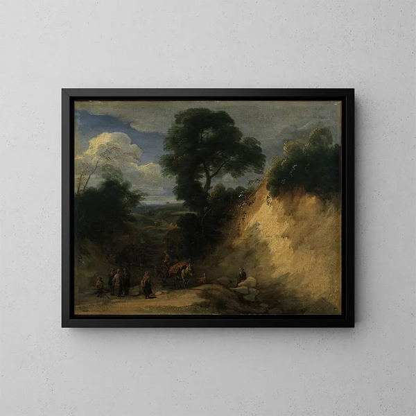 La foresta di Soignes con venditori di mercato - Lodewijk de Vadder — quadro incorniciato alla parete