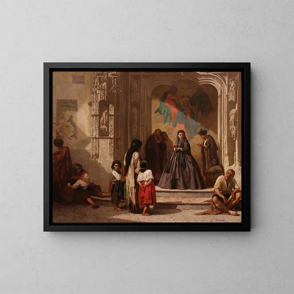 Giovane donna che fa l'elemosina all'ingresso della cappella dell'ospedale San Sebastiano, Cordova - Léon Bonnat — quadro incorniciato alla parete