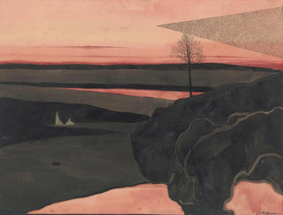 Lon Spilliaert - Landscape under a Red Evening Glow with Migratory Birds.webp