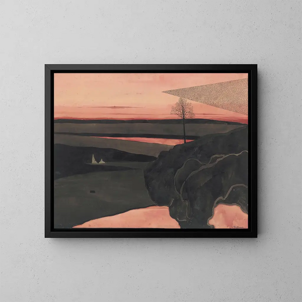 Paesaggio sotto un rosso crepuscolare con uccelli migratori - Léon Spilliaert — quadro incorniciato alla parete