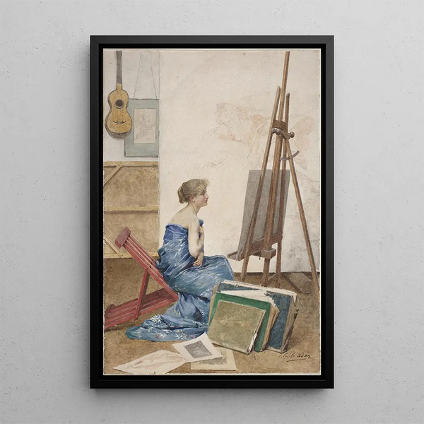 Louis Emile Adan - A Painters Studio with a Model Wrapped in Japanese Silk.webp