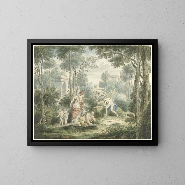 Paesaggio arcadico con Atene che incorona un vecchio e Venere e Adone - Louis Fabritius Dubourg — quadro incorniciato alla parete