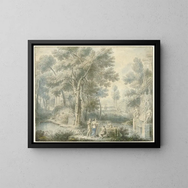 Paesaggio arcadico con una fontana a destra - Louis Fabritius Dubourg — quadro incorniciato alla parete