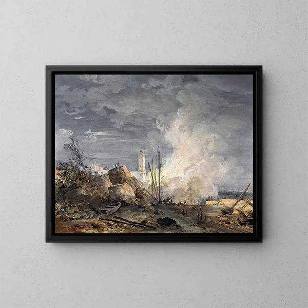 Incendio nel porto - Louis Gabriel Moreau — quadro incorniciato alla parete