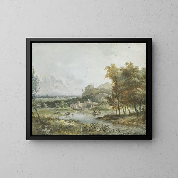 Paesaggio italiano con una festa nautica - Louis Gabriel Moreau — quadro incorniciato alla parete