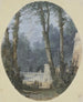 Paesaggio di parco con grandi alberi e una rampa in pietra a MidField - Louis Gabriel Moreau — vista dell’opera