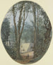 Paesaggio di parco con grandi alberi e una vista su una scalinata al centro - Louis Gabriel Moreau — vista dell’opera