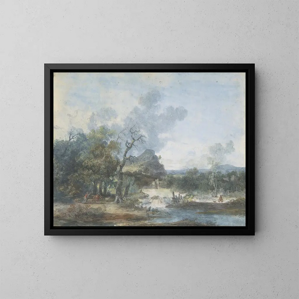 Bergère vicino a una cascata - Louis Gabriel Moreau — quadro incorniciato alla parete