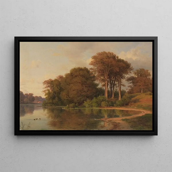 Paesaggio estivo con riva del lago - Louis Gurlitt — quadro incorniciato alla parete