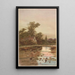 Ponte su un ruscello con un cottage e una chiesa sullo sfondo - Louis Kinney Harlow — quadro incorniciato alla parete