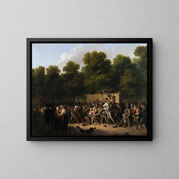 Distribuzione di vino e generi alimentari agli Champs-Élysées in occasione della festa del re - Louis Léopold Boilly — quadro incorniciato alla parete