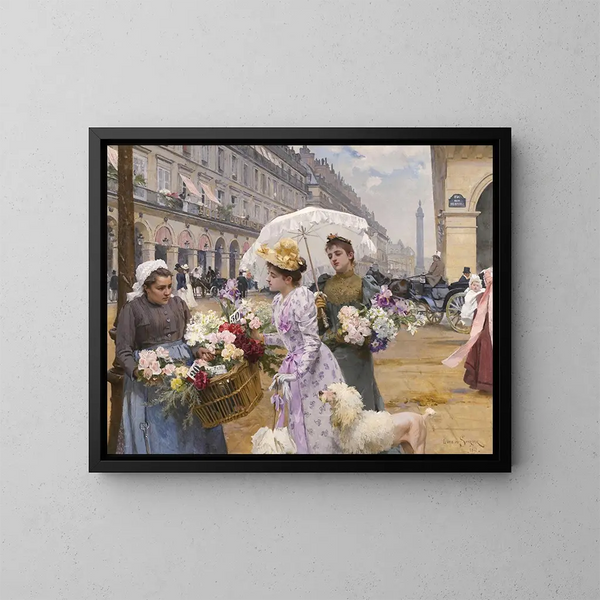 La venditrice di fiori, via Rivoli - Louis Marie de Schryver — quadro incorniciato alla parete